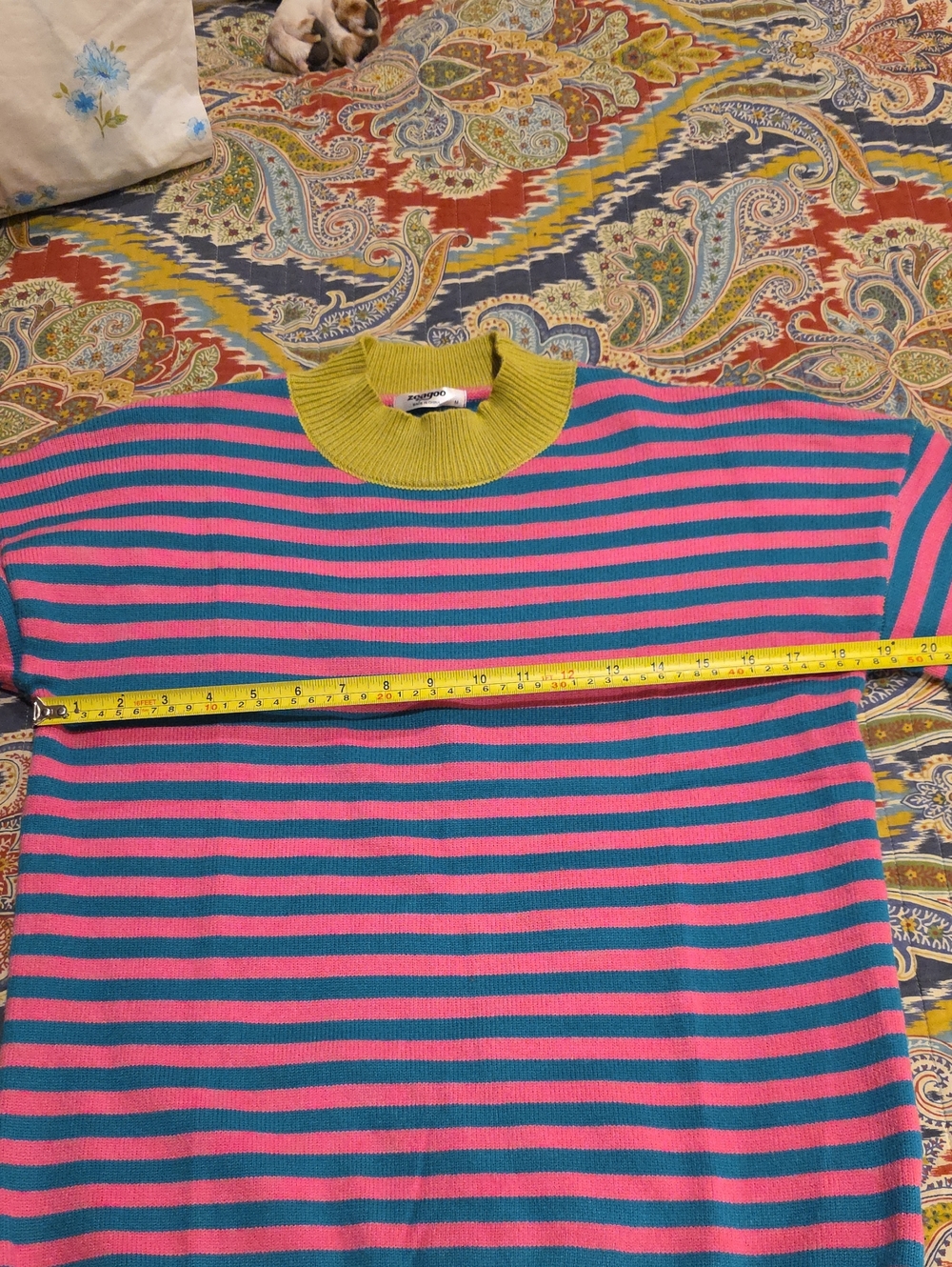 Womens Zeagoo Medium Colorblock Ribbed Crewneck Sweater in Yellow, Teal & Pink - Picture 7 of 9